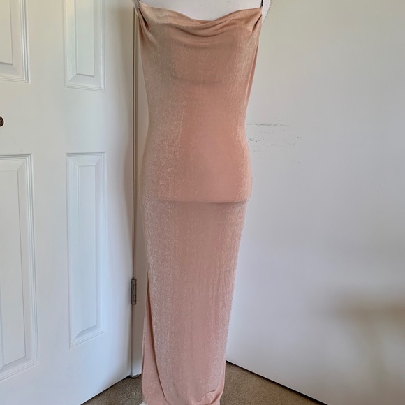 ASTR Tan Bodycon Drape Neck Dress Backless - Picture 3 of 8